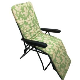 Padded Outdoor Garden Patio Recliner / Sun Lounger Green with Leaf Pattern - thumbnail 2