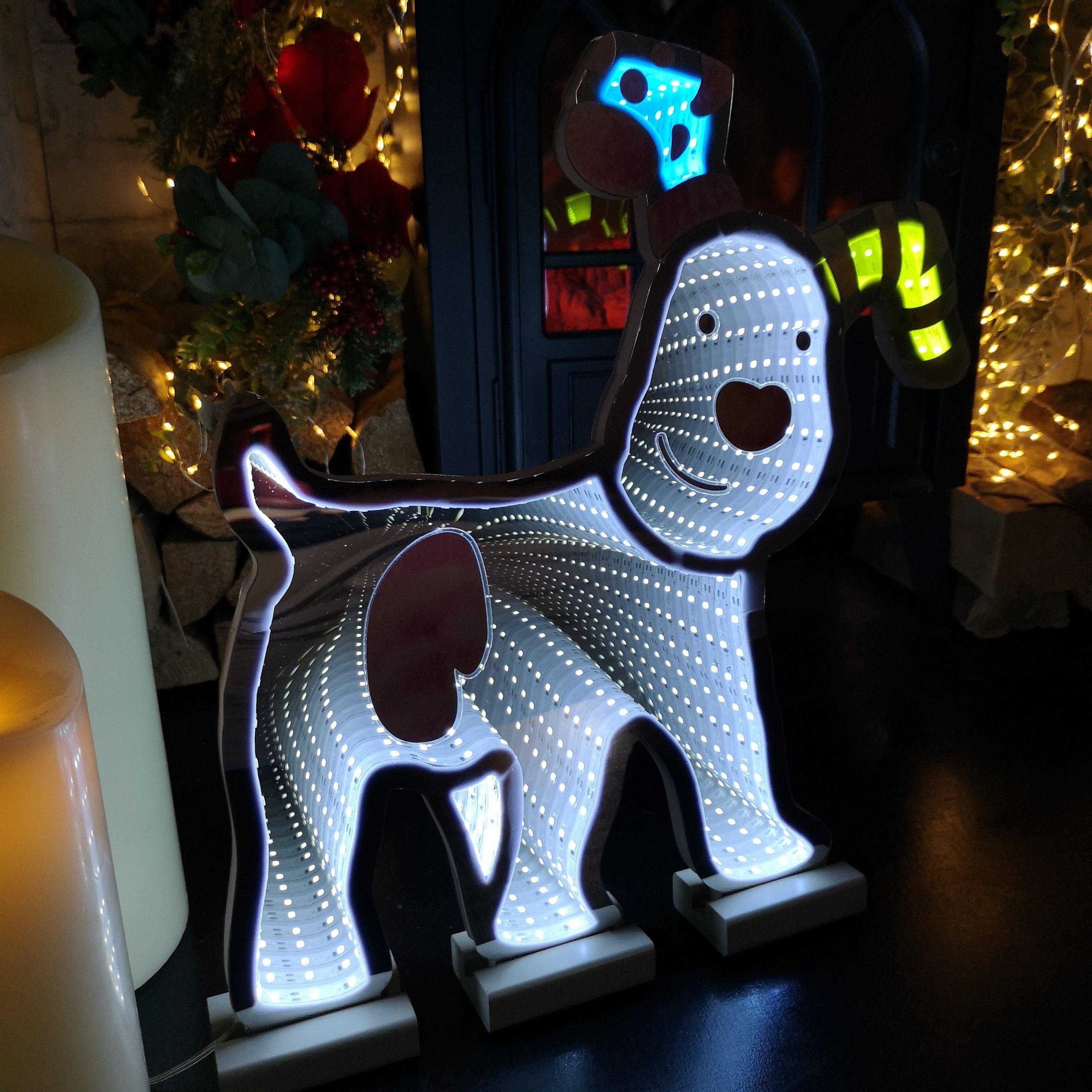 40cm LED Infinity Snowdog Christmas Decoration with Wooden Base - image 1