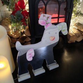40cm LED Infinity Snowdog Christmas Decoration with Wooden Base - thumbnail 2