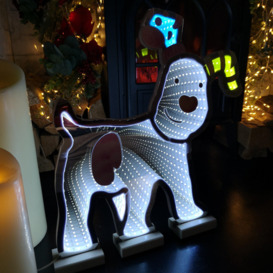 40cm LED Infinity Snowdog Christmas Decoration with Wooden Base - thumbnail 1