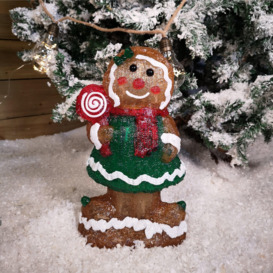 36cm LED Lit Acrylic Gingerbread Person Christmas Decoration with Green Dress - thumbnail 1