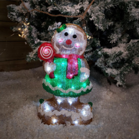36cm LED Lit Acrylic Gingerbread Person Christmas Decoration with Green Dress - thumbnail 2