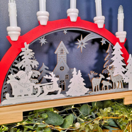 45cm Battery Operated Warm White LED Wooden Arch Santa Sleigh and Reindeer Candle Bridge Christmas Decoration - thumbnail 3