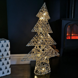 60cm Battery Operated Gold Woven Christmas Tree with White LEDs - thumbnail 1