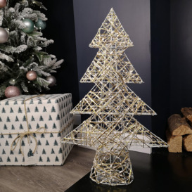 60cm Battery Operated Gold Woven Christmas Tree with White LEDs - thumbnail 2