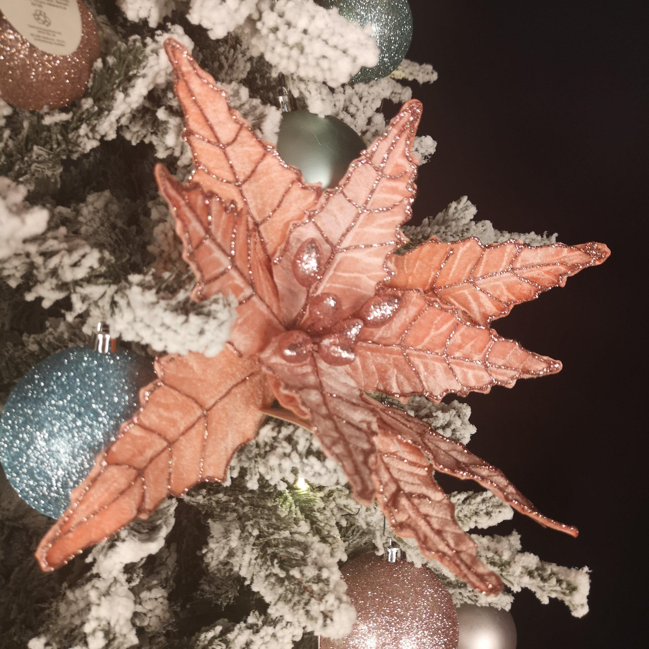 50cm Frosted Light Coral Pink Poinsettia Stem Christmas Decoration - image 1