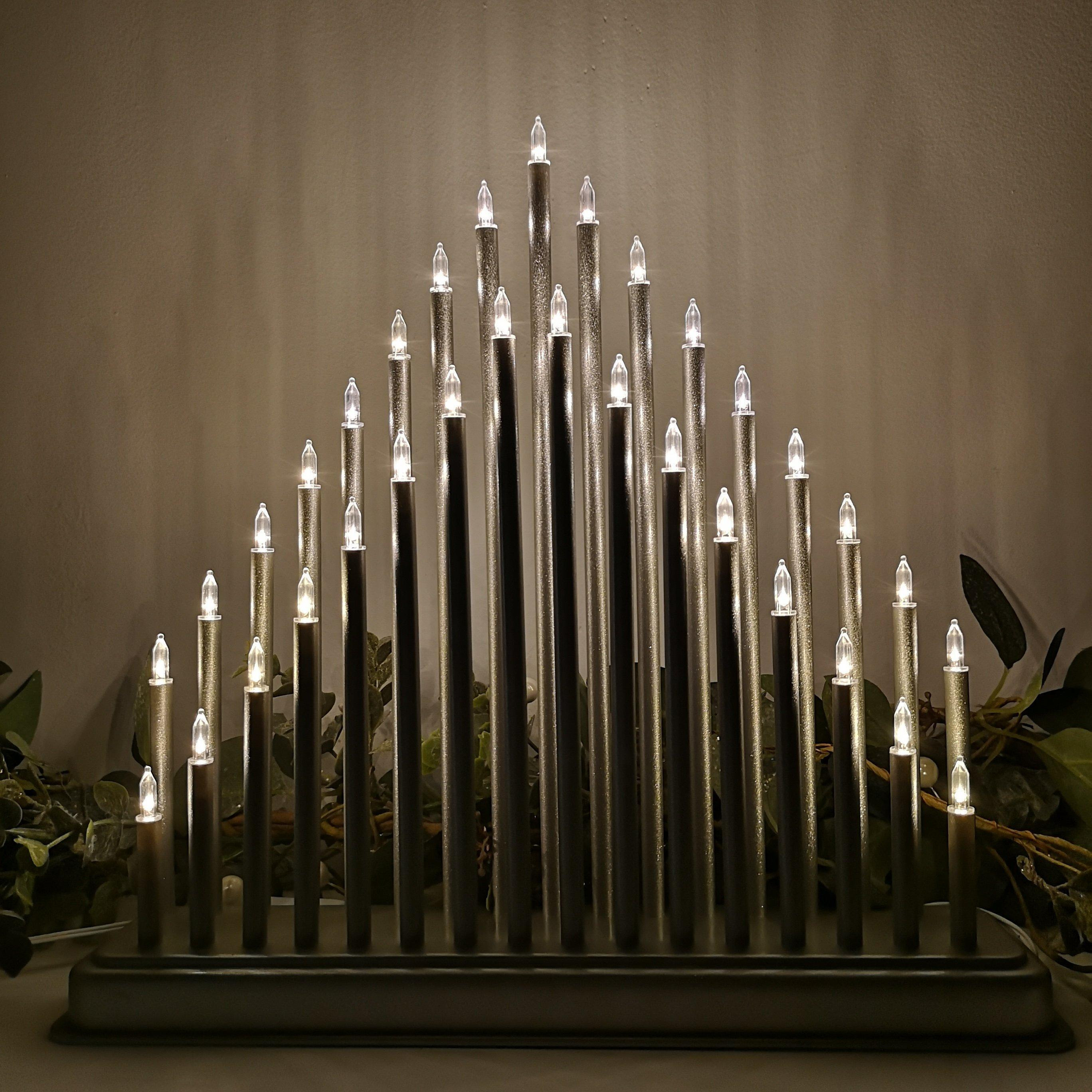 Premier 34cm Silver Lit Christmas Candlebridge with 33 Warm White LEDs - image 1
