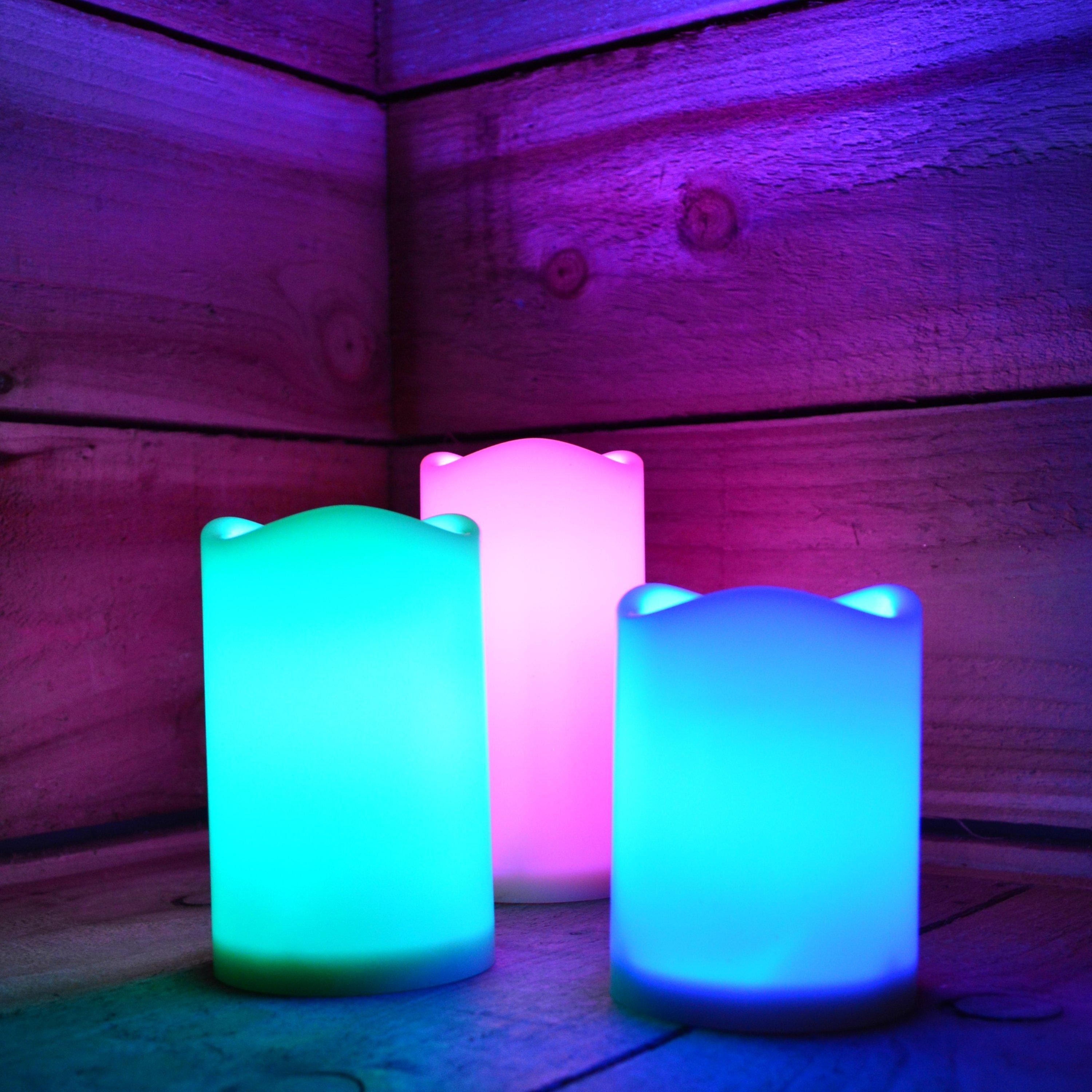 15cm Premier Set of 3 Battery Operated Multi Pastel Colour Changing LED Candles - image 1