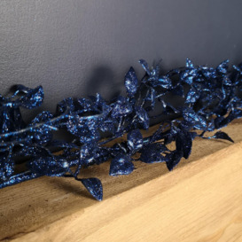 1.5m Midnight Blue Glitter Leaf Christmas Garland Decoration with Hanging Loop - thumbnail 3