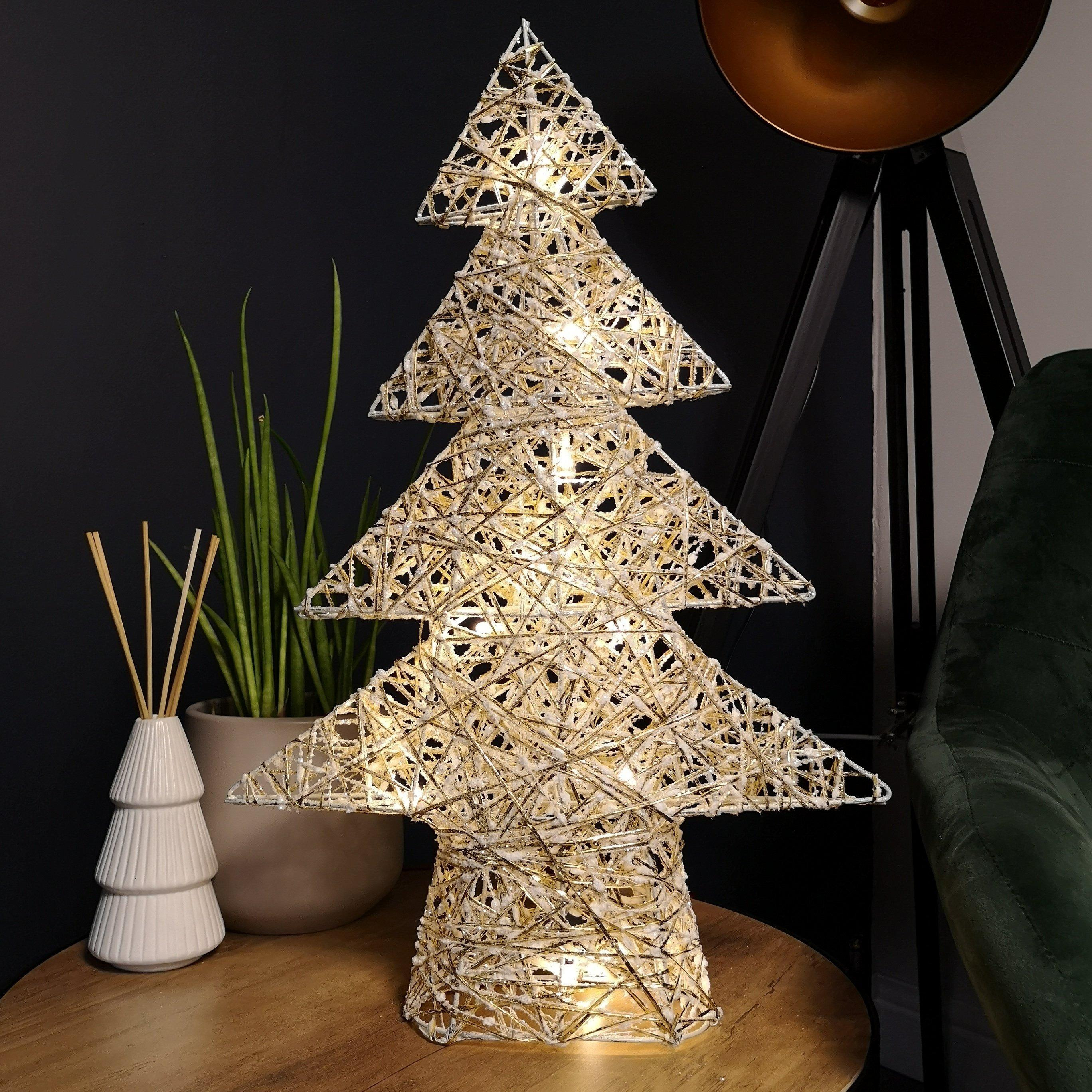 50cm Warm White Battery Operated LED White and Gold Tree Silhouette Christmas Decoration - image 1