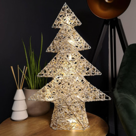 50cm Warm White Battery Operated LED White and Gold Tree Silhouette Christmas Decoration - thumbnail 1