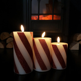 Set of 3 LED Red and White Stripe Flickering Wax Candle Christmas Decoration - thumbnail 2