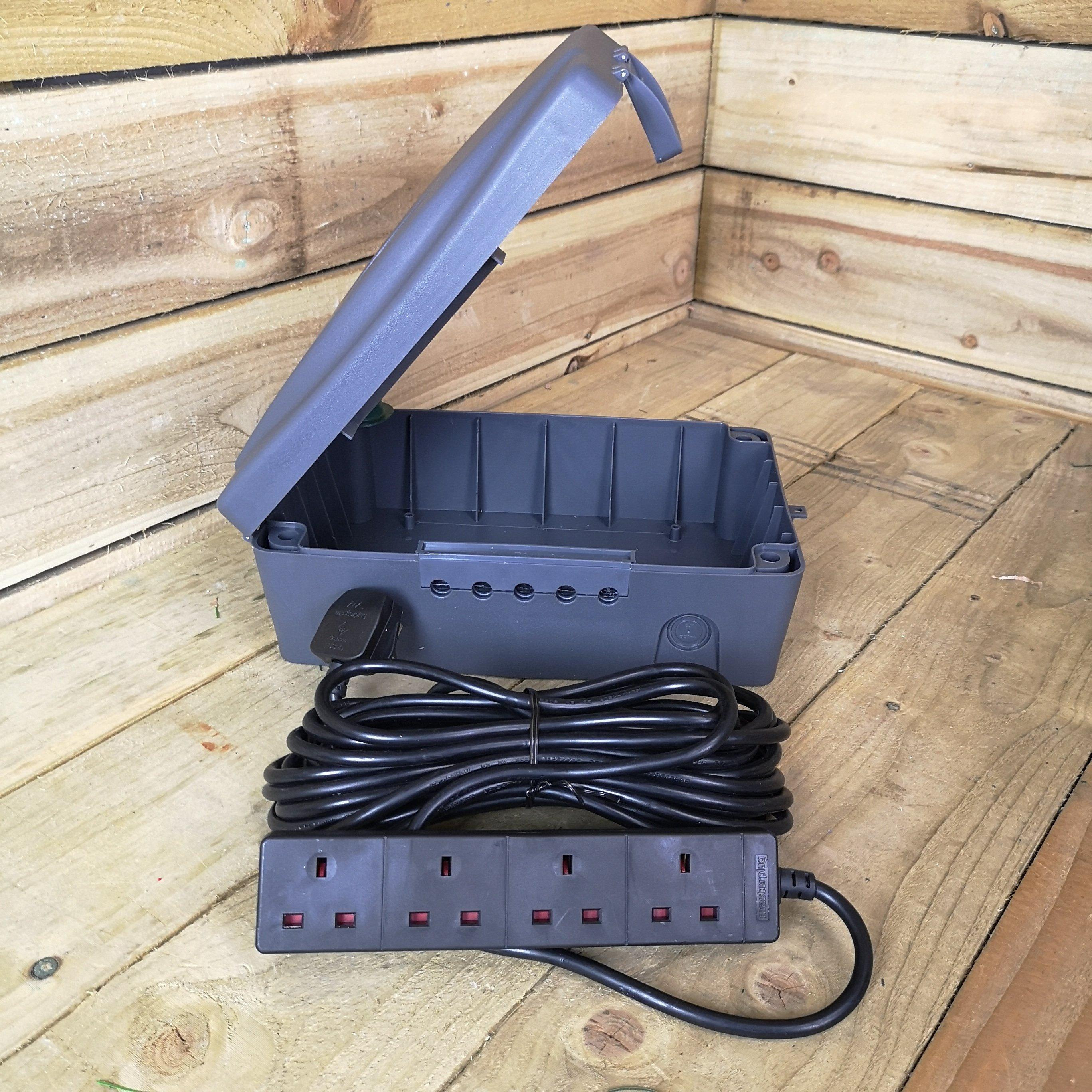 Masterplug Weatherproof Electric Box for Outdoors with Four Socket 10 Metre Extension Lead, 35 x 22 x 123cm Grey - image 1
