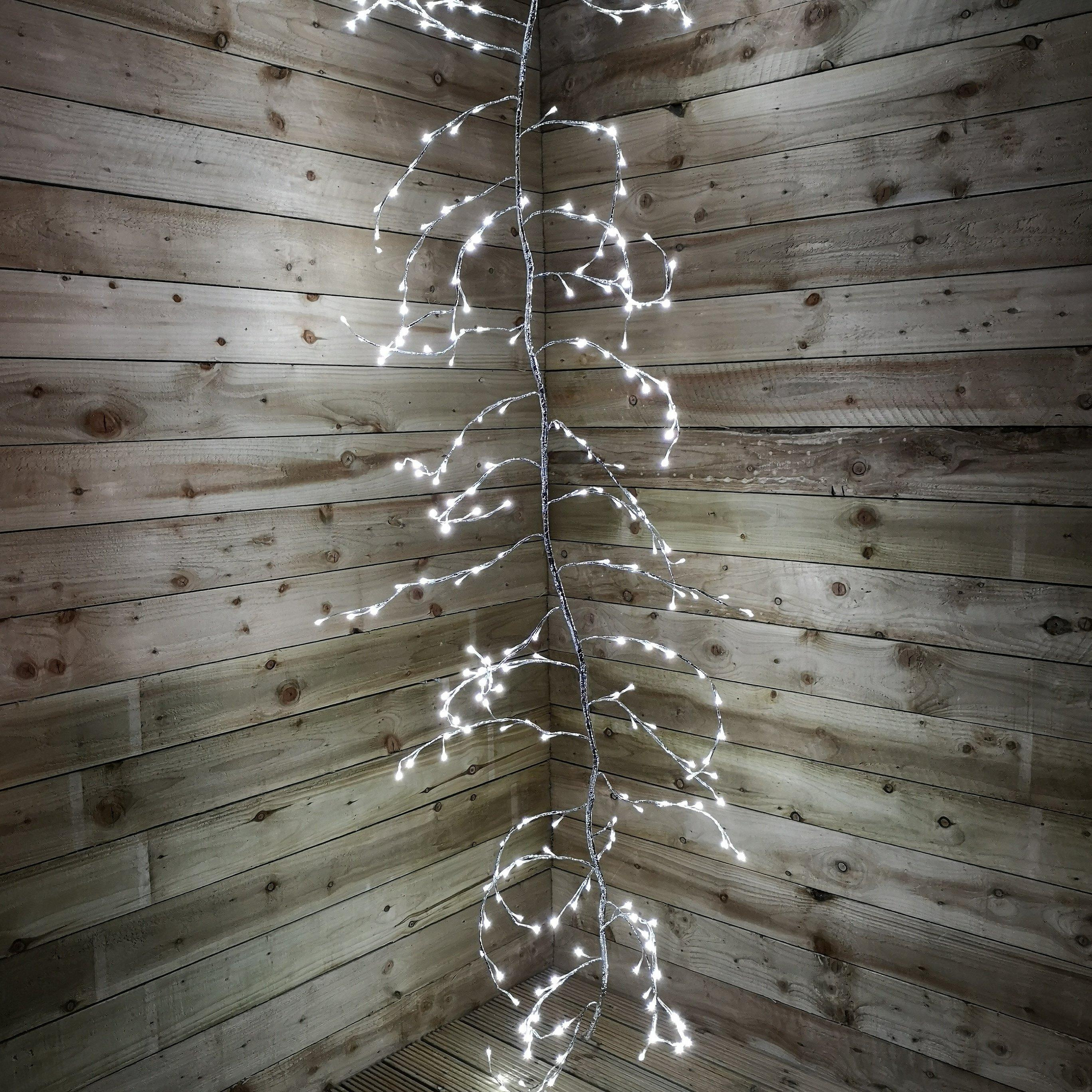 3m Silver Lit Branch Hanging Indoor Outdoor Christmas Garland 288 White LEDs with Timer - image 1