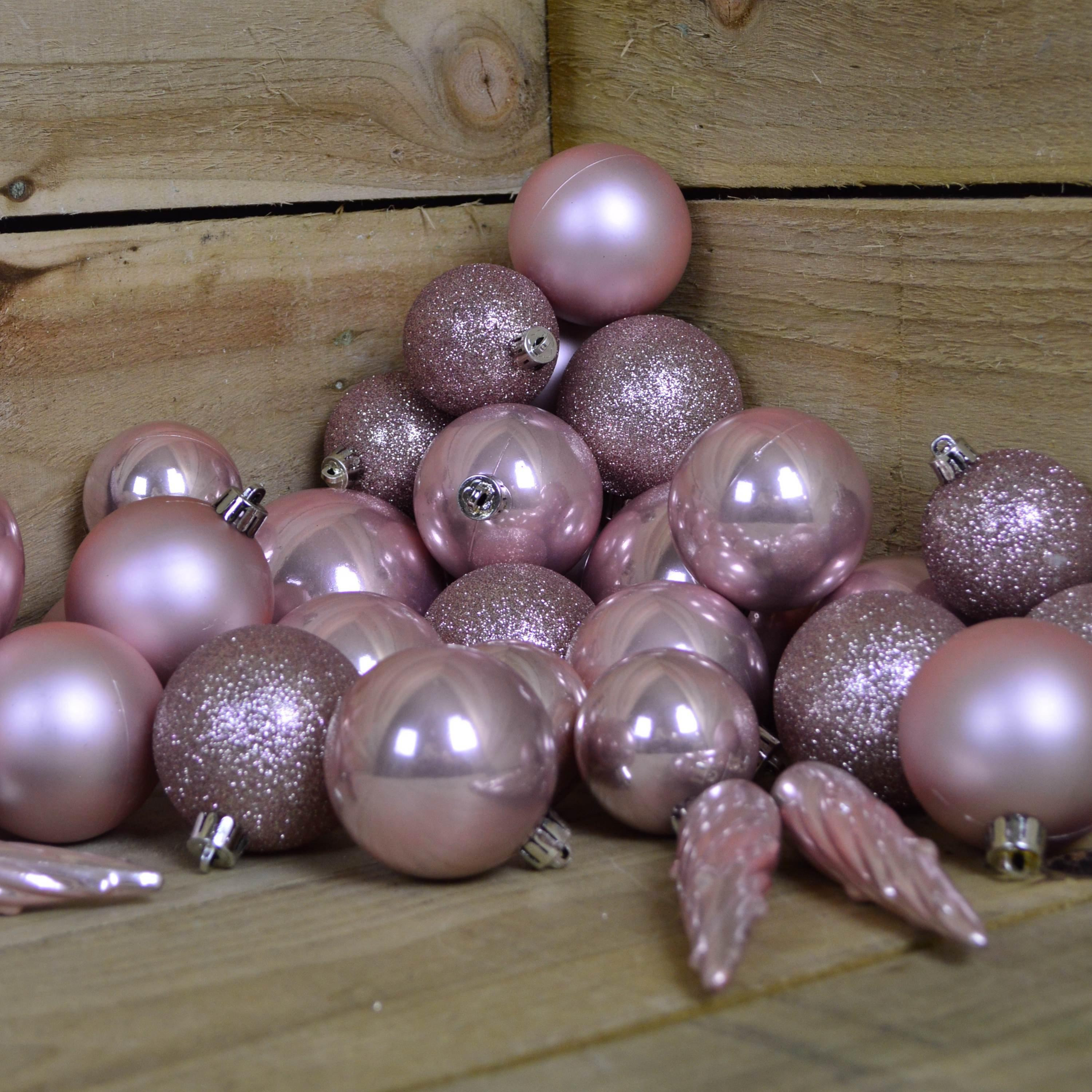 33 Assorted Shatterproof Christmas Baubles With Star Tree Topper - Blush Pink - image 1