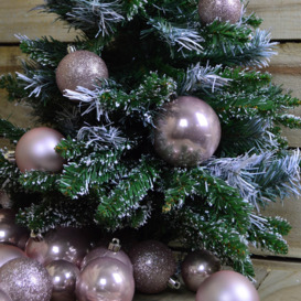 33 Assorted Shatterproof Christmas Baubles With Star Tree Topper - Blush Pink - thumbnail 3