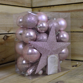 33 Assorted Shatterproof Christmas Baubles With Star Tree Topper - Blush Pink - thumbnail 2