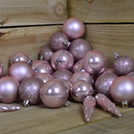 33 Assorted Shatterproof Christmas Baubles With Star Tree Topper - Blush Pink - thumbnail 1
