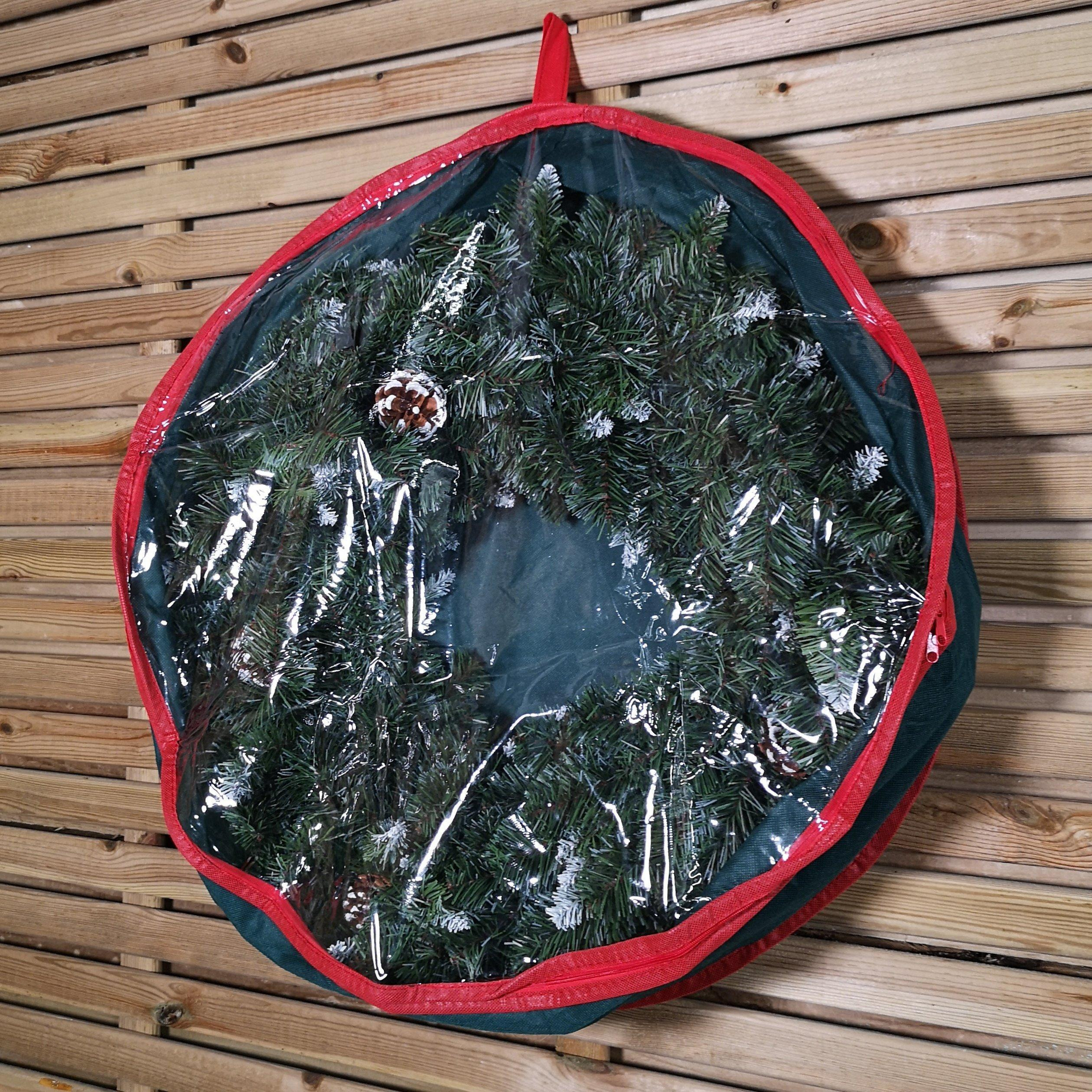 65cm Green Christmas Wreath Decoration Storage Bag with Zip and Carry Handle - image 1