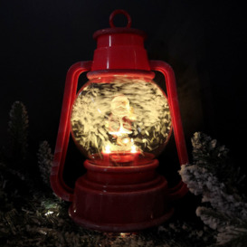 22cm Battery Operated Light up SnowFall Santa Lamp Lantern Decoration - thumbnail 2