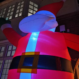 GIANT: 13ft (4m) Outdoor Inflatable Light up Christmas Santa with Raised Arm with LEDs - thumbnail 3