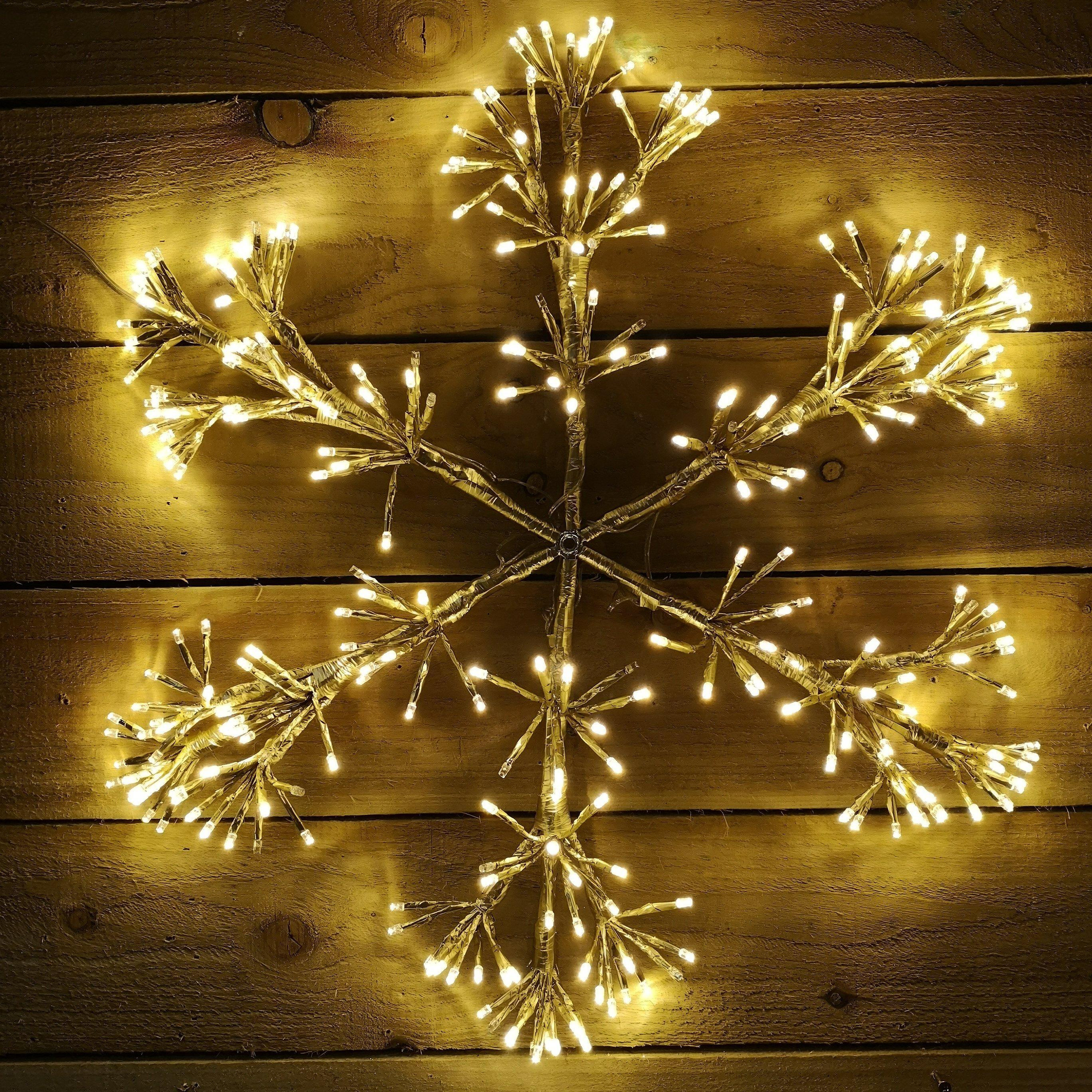 60cm Gold Starburst Snowflake Wall Window Decoration with 300 Warm White LEDs - image 1