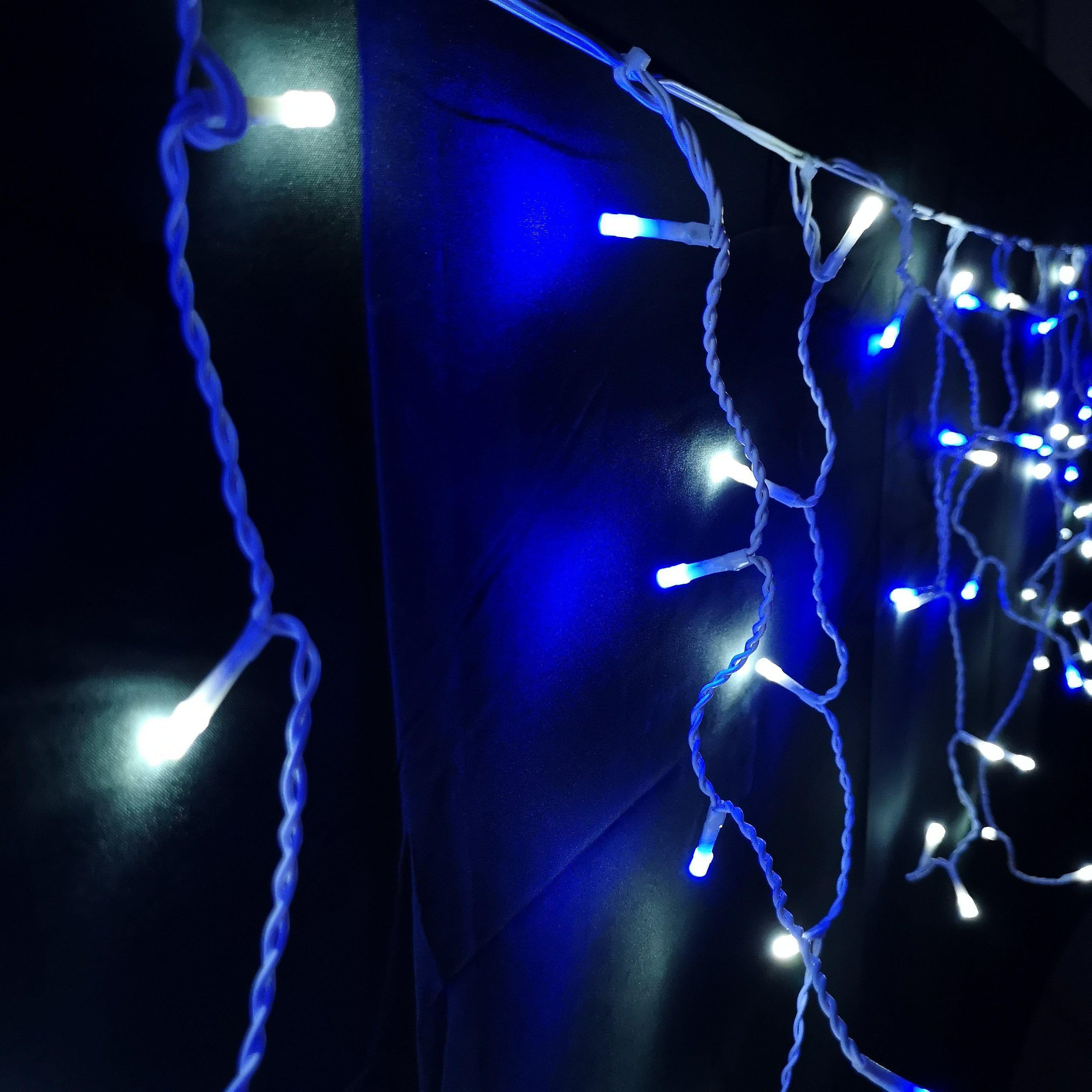 300 LED 7.5m Premier Christmas Outdoor 8 Function Icicle Lights Blue & White - image 1