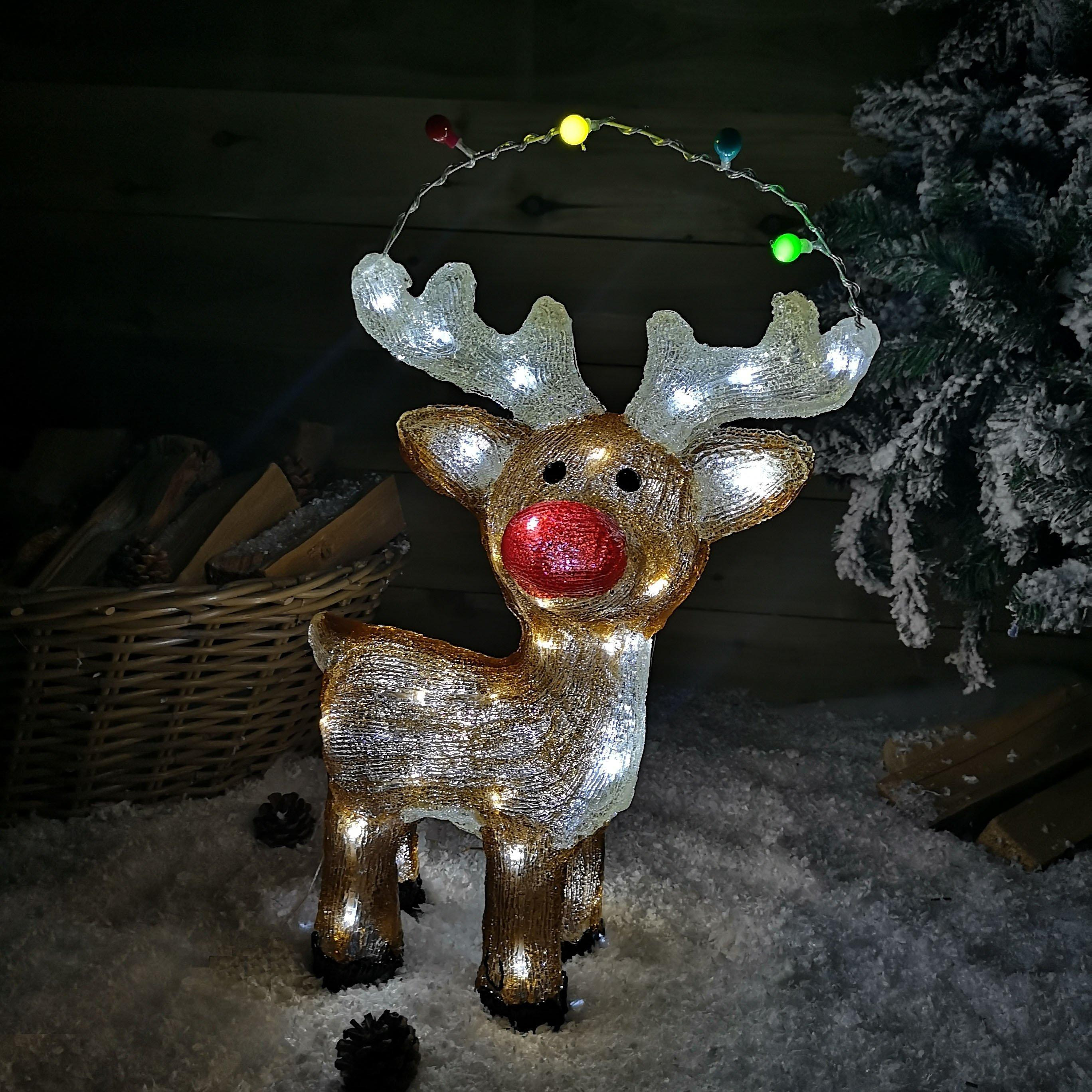 50cm Indoor Outdoor Acrylic Reindeer Decoration with Cool White LEDs and Flashing Headdress - image 1