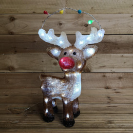 50cm Indoor Outdoor Acrylic Reindeer Decoration with Cool White LEDs and Flashing Headdress - thumbnail 3
