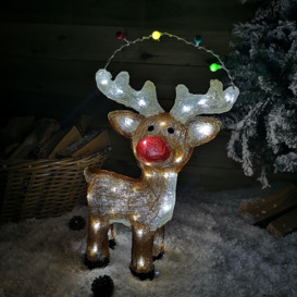 50cm Indoor Outdoor Acrylic Reindeer Decoration with Cool White LEDs and Flashing Headdress - thumbnail 1