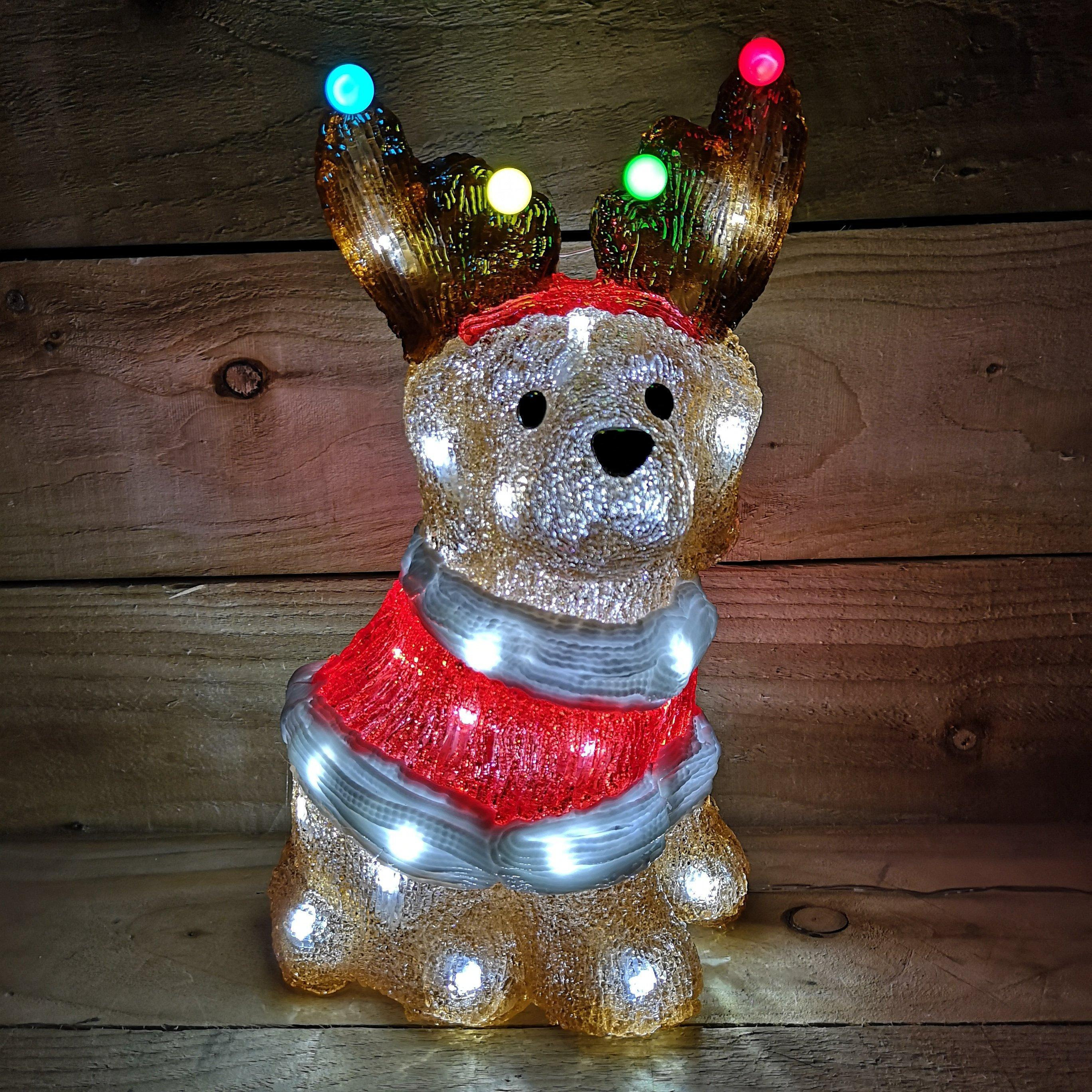 33cm Festive Acrylic Lit Dog Outdoor Christmas Decoration with 40 LED - image 1