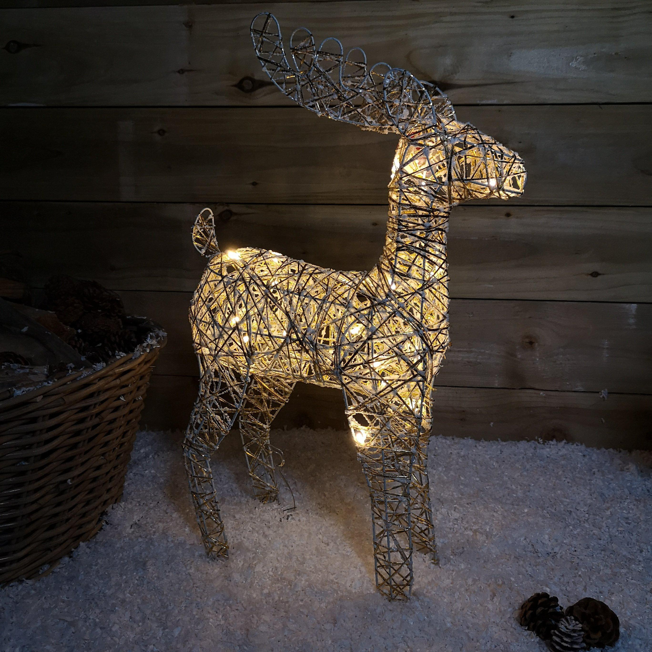 60cm Gold Wicker Large LED Illuminated Christmas Reindeer Figures Indoor Decoration - image 1