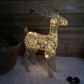 60cm Gold Wicker Large LED Illuminated Christmas Reindeer Figures Indoor Decoration - thumbnail 1