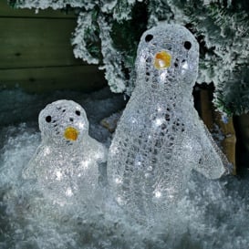 33cm LED Indoor Outdoor Acrylic  Twinkling Penguins Christmas Decoration in Cool White