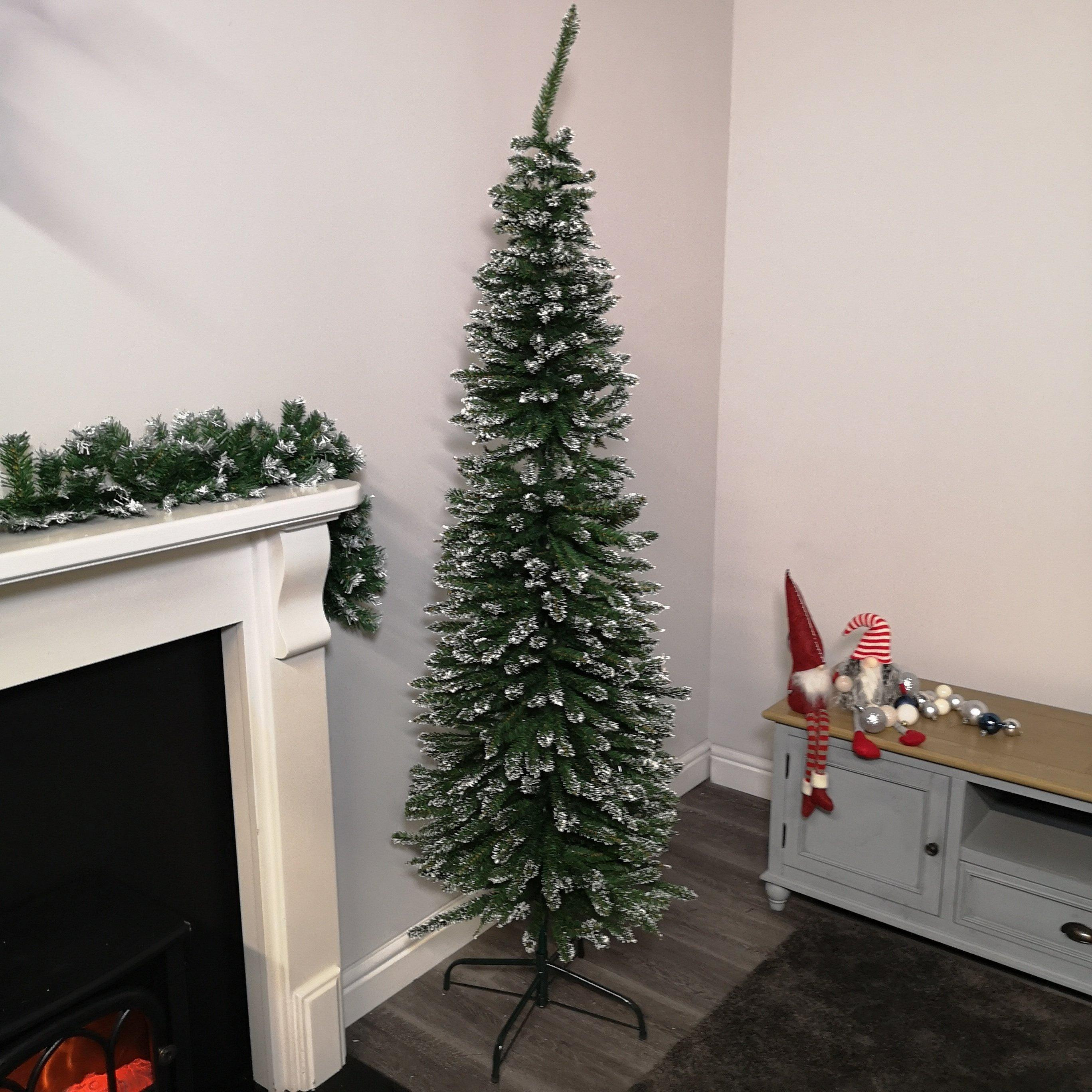 6.5ft (2m) Pencil Style Slim Snow Tipped Artificial Christmas Tree in Green - image 1