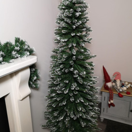 6.5ft (2m) Pencil Style Slim Snow Tipped Artificial Christmas Tree in Green - thumbnail 3