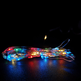 50 LED 2.5m Premier MicroBrights Indoor Outdoor Christmas Multi Function Battery Operated Lights with Timer on Pin Wire in Multicoloured