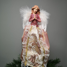 28cm Premier Christmas Tree Topper Angel Decoration with Feather Wings in Pink & Gold - thumbnail 2