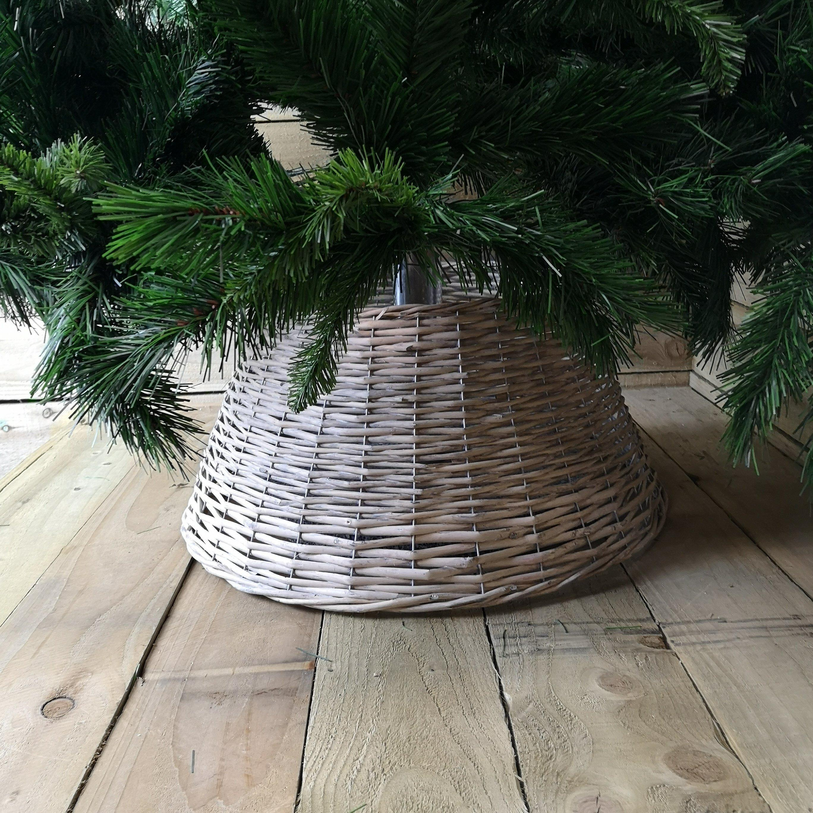 57CM X 28CM Wicker Willow Christmas Tree Skirt In a Natural Grey Colour - image 1