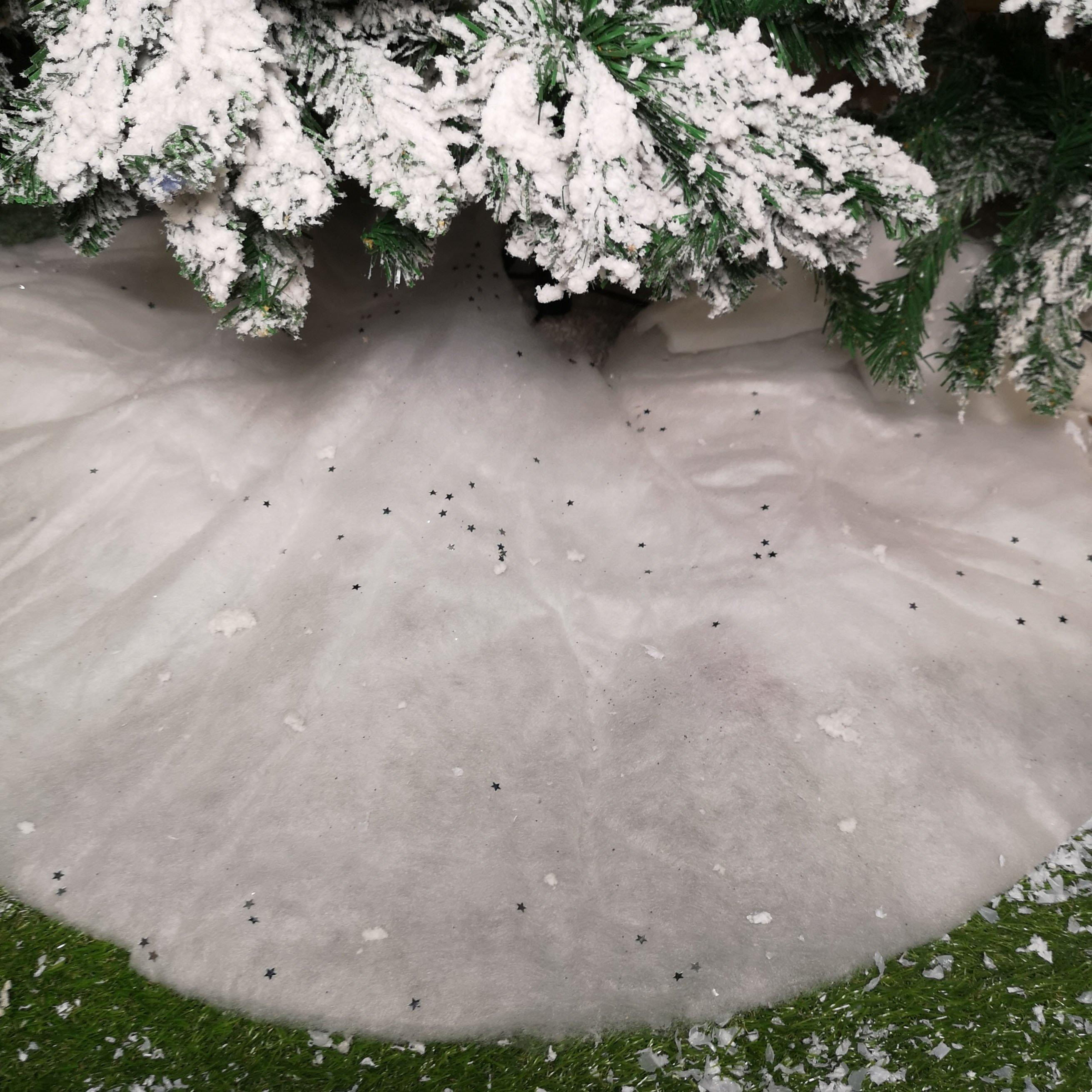 1m White Christmas Tree Skirt Snow Blanket with Silver Stars & Glitter - image 1