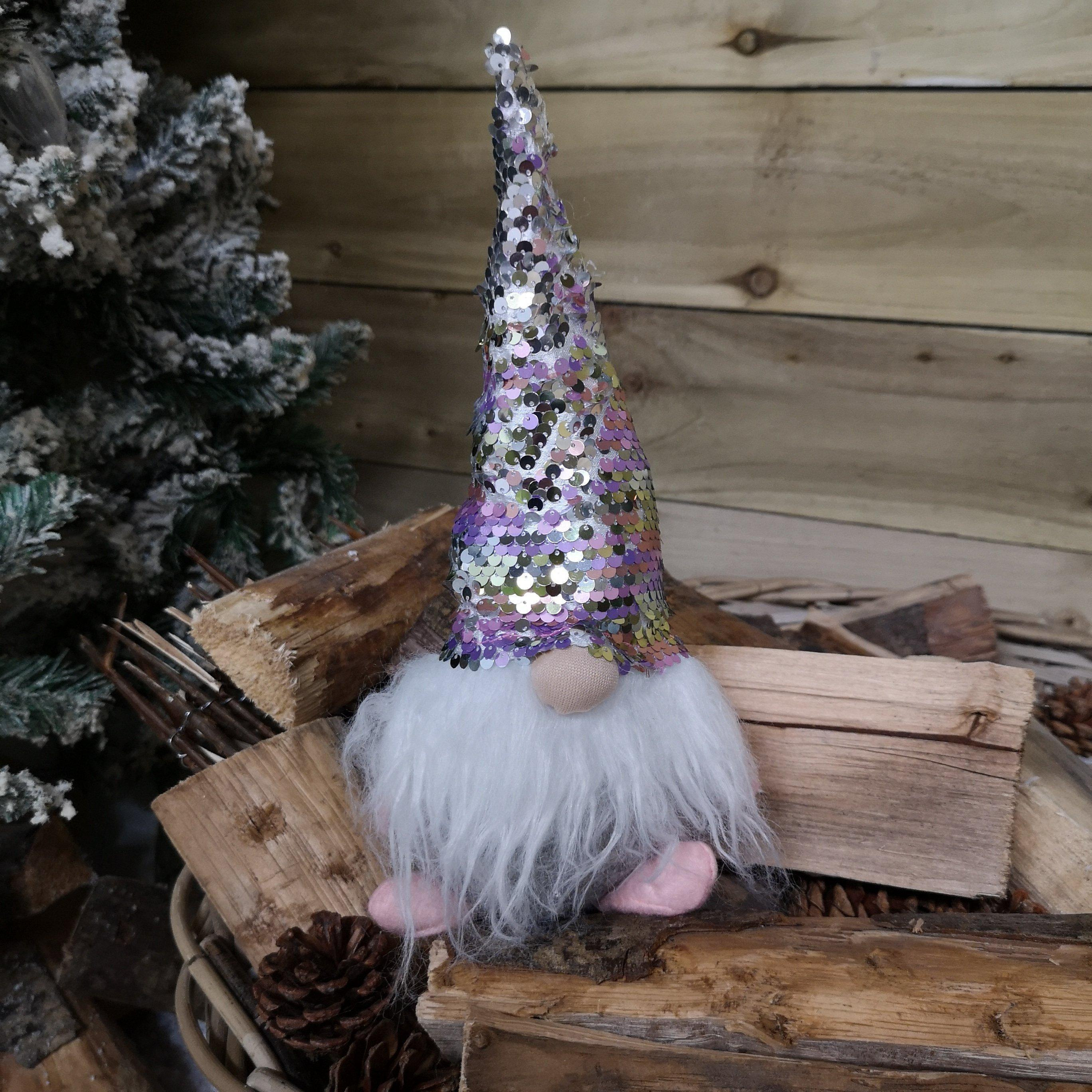30cm Festive Christmas Plush Pink & Silver Bearded Gonk with Sequin Hat - image 1