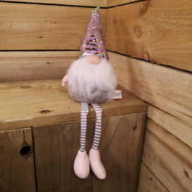 49cm Festive Christmas Sitting Gonk with Dangly Legs & Sequin Hat in Pink & Grey - thumbnail 3