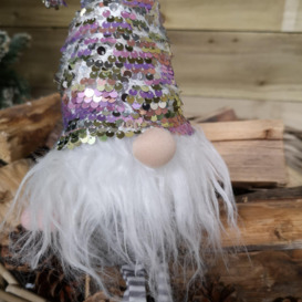 49cm Festive Christmas Sitting Gonk with Dangly Legs & Sequin Hat in Pink & Grey - thumbnail 2