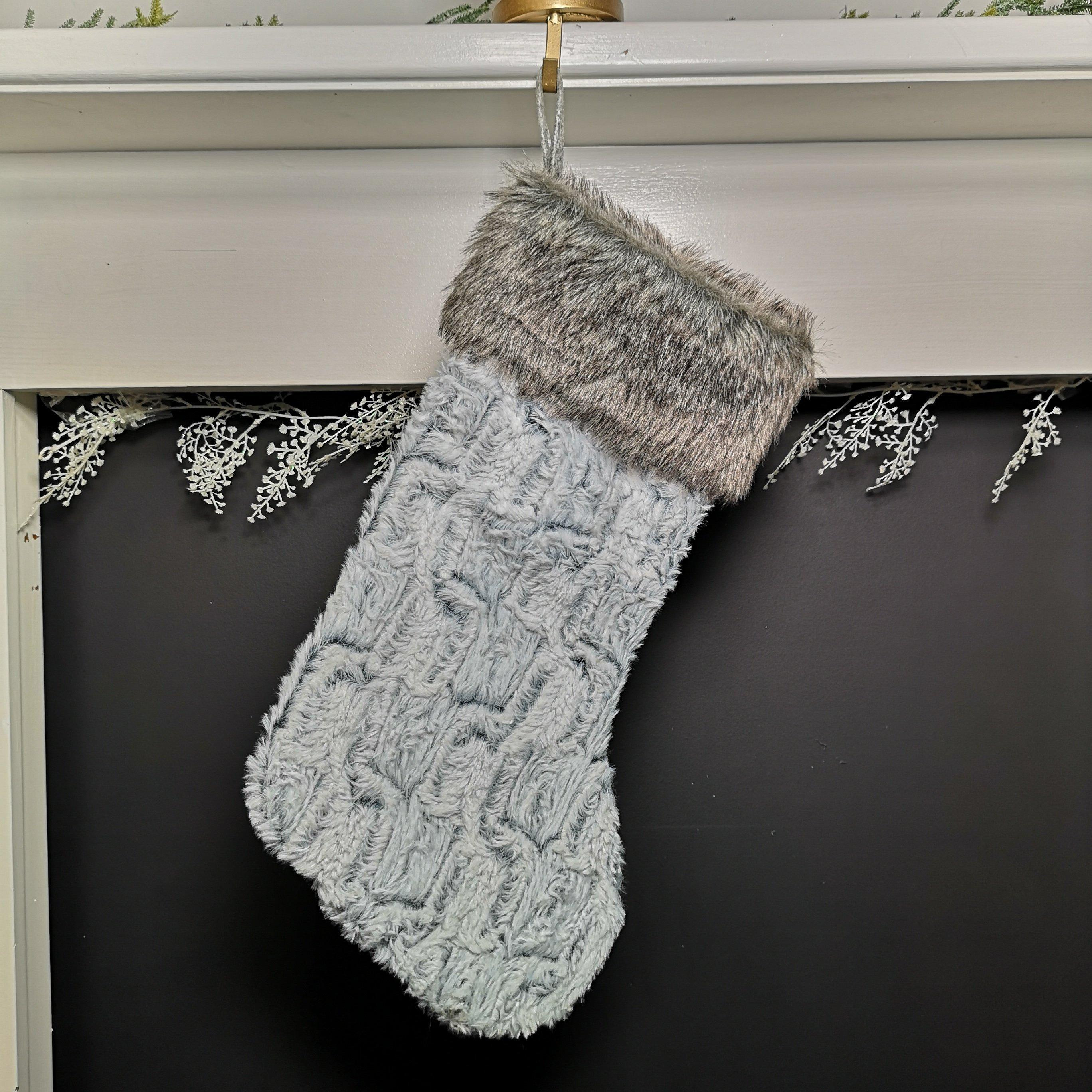 48cm Festive Christmas Stocking Hanging Decoration in Grey with Fur Trim - image 1