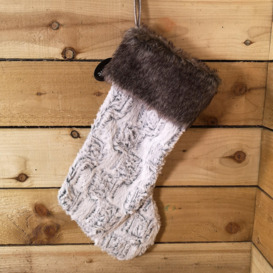 48cm Festive Christmas Stocking Hanging Decoration in Grey with Fur Trim - thumbnail 2