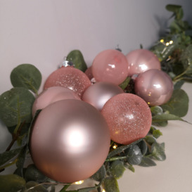 Decoris Luxury 42 Piece Blush Pink Glass Christmas Tree Baubles Set