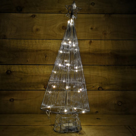 58cm Silver Metal Star Topped Lit Christmas Battery Twinkle Tree in Warm White