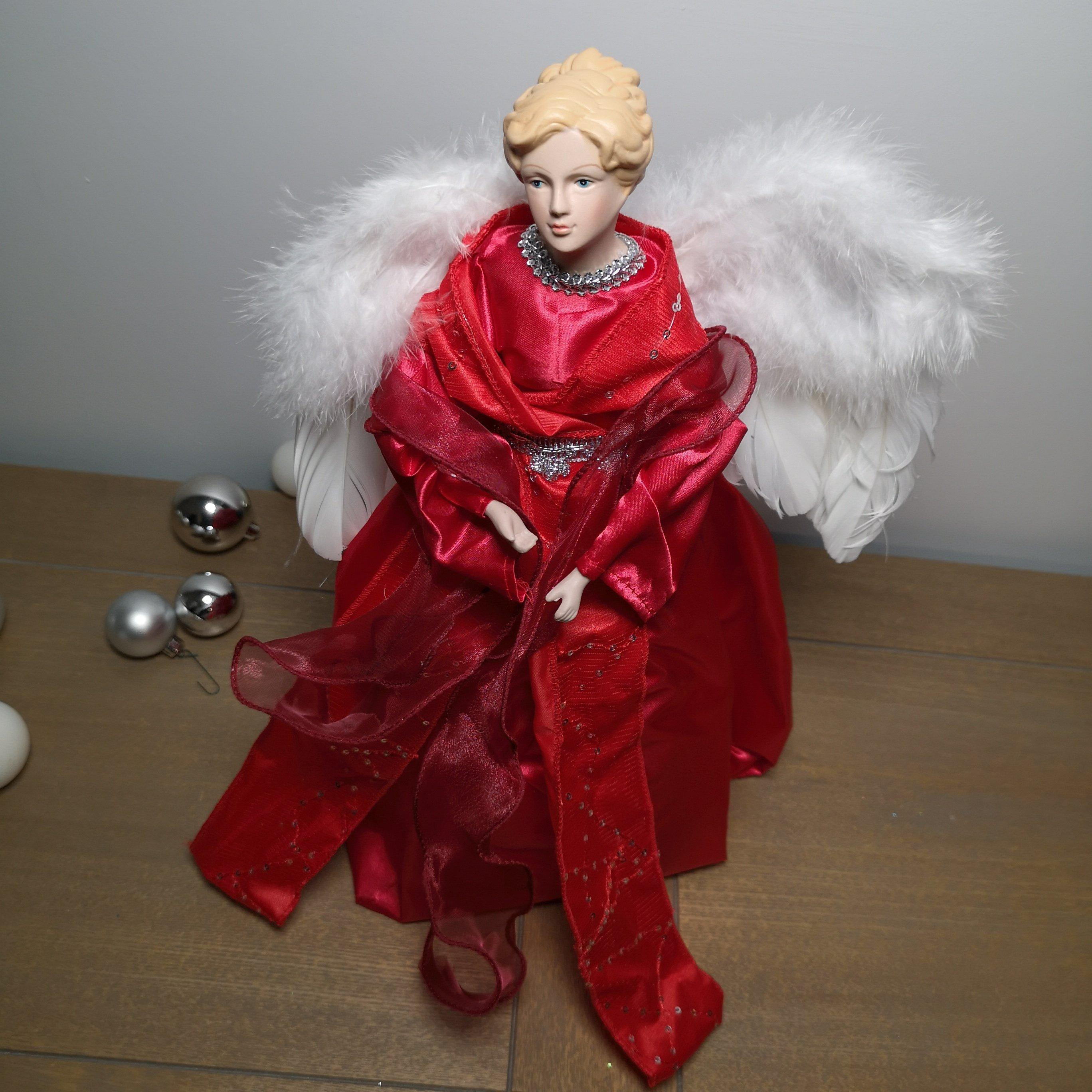45cm Premier Christmas Angel Tree Topper Decoration in Red and Silver - image 1