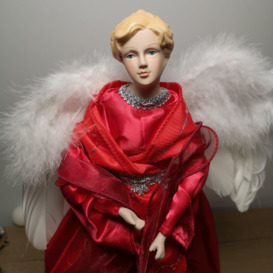 45cm Premier Christmas Angel Tree Topper Decoration in Red and Silver - thumbnail 2