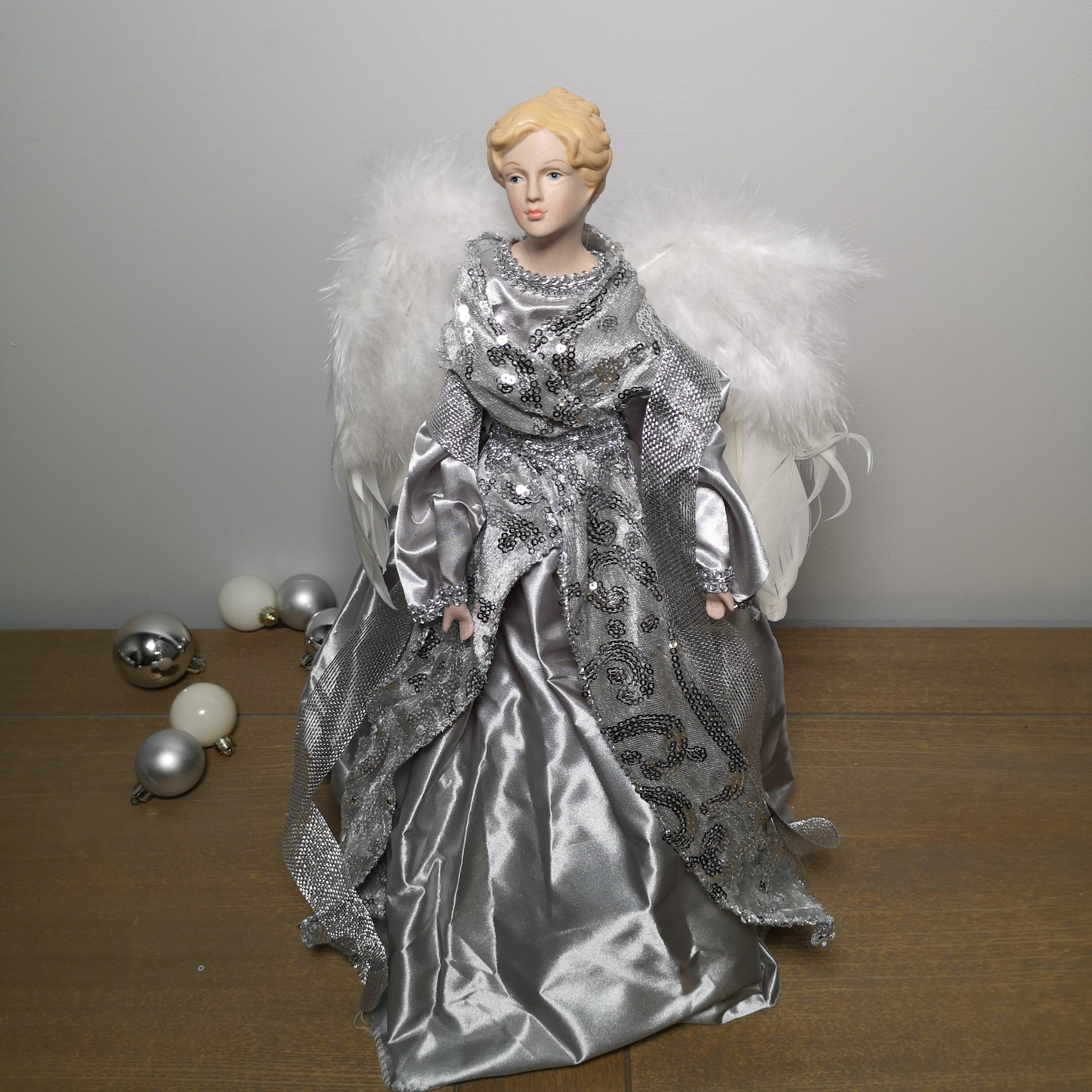 45cm Premier Christmas Tree Topper Angel Decoration in Grey and Silver - image 1